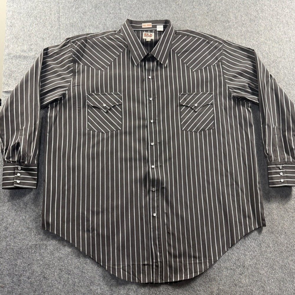 Ely Cattleman Men's 4XLT Black White Pearl Snap Western Yokes Western Shirt
